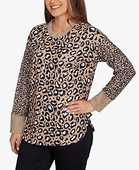 Ruby Rd. Petite Trimmed Cozy Animal Print Sweater