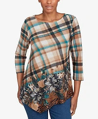 Ruby Rd. Petite Floral Plaid Cozy Ballet Neck Top