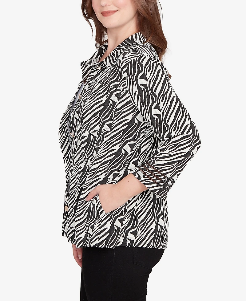 Ruby Rd. Petite Zebra Collared Knit Swing Jacket