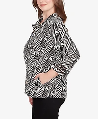 Ruby Rd. Petite Zebra Collared Knit Swing Jacket