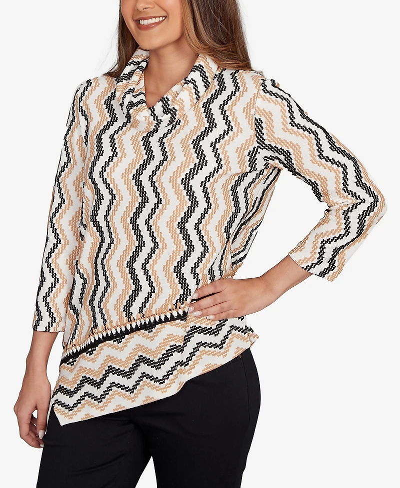 Ruby Rd. Petite Cowl Neck Zigzig Textured Knit Top