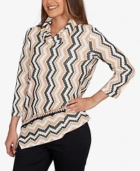 Ruby Rd. Petite Cowl Neck Zigzig Textured Knit Top