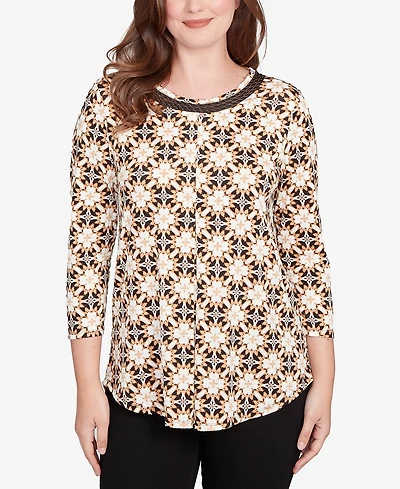 Ruby Rd. Petite Mesh Textured Geo Puff Print Top