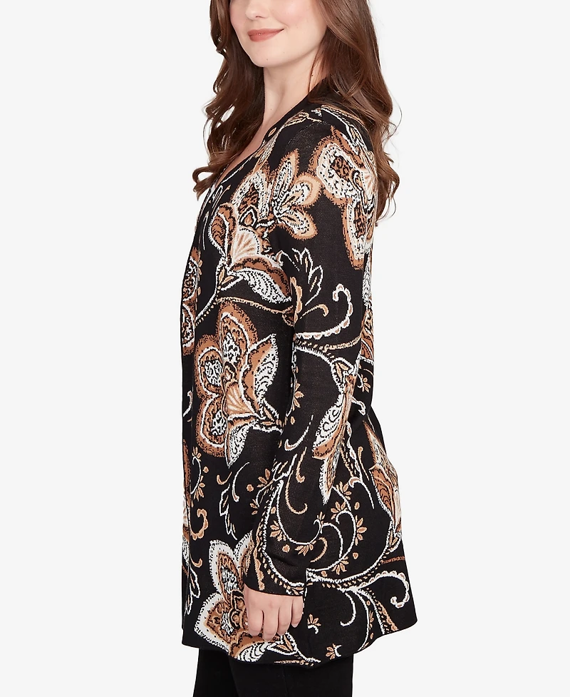Ruby Rd. Petite Floral Jacquard Cardigan Sweater