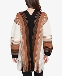 Ruby Rd. Petite Open Fringed Stripe Cardigan Sweater