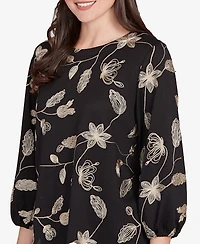 Ruby Rd. Petite Metallic Embroidered Floral Top