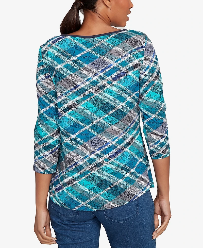 Ruby Rd. Petite Solid Tipped Plaid Knit Top