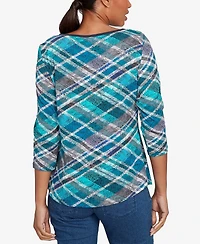Ruby Rd. Petite Solid Tipped Plaid Knit Top