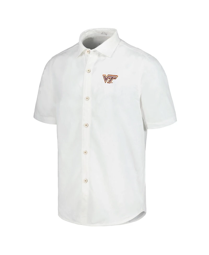 Tommy Bahama Men's White Virginia Tech Hokies Coconut Point Palm Vista IslandZone Camp Button-Up Shirt