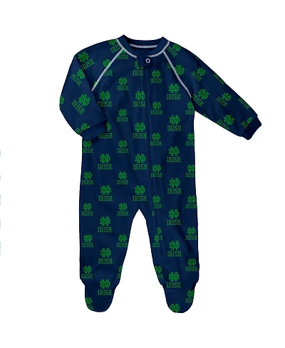 Outerstuff Baby Boys and Girls Navy Notre Dame Fighting Irish All-Over Print Raglan Full-Zip Coverall