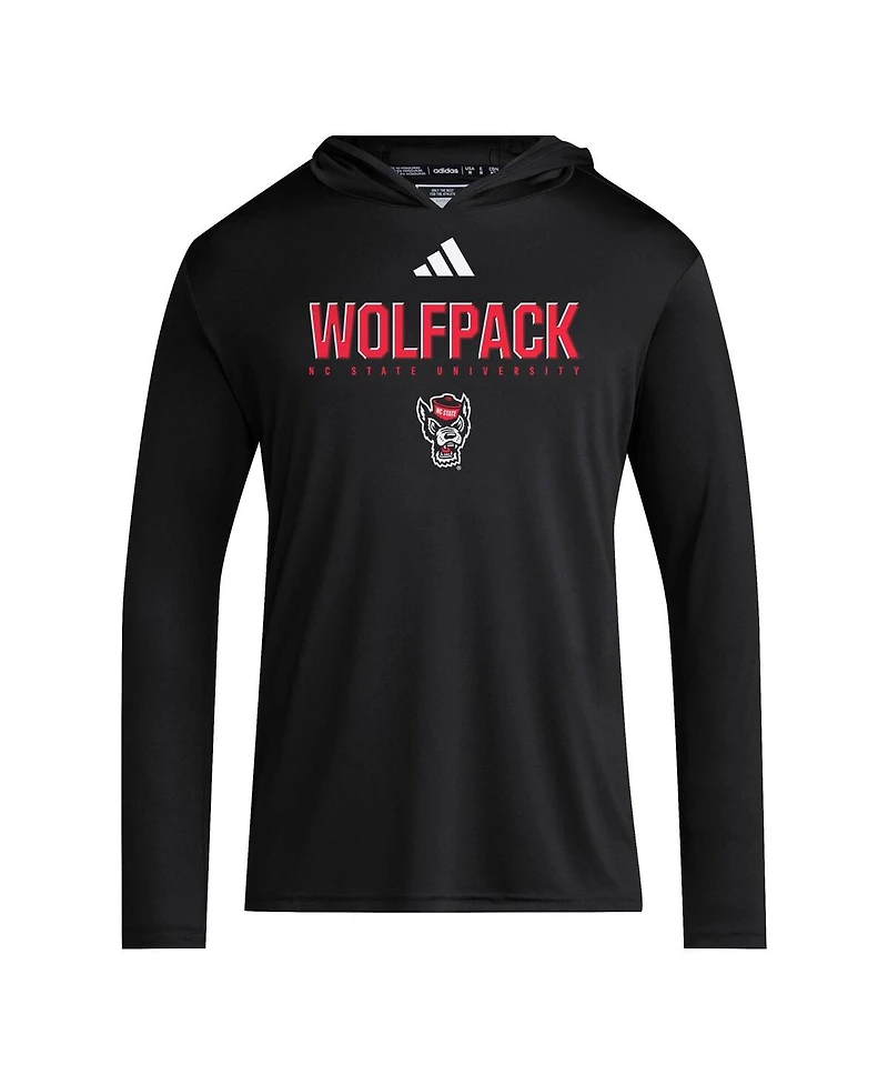 Adidas Men's Black Nc State Wolfpack 2025 Sideline Training Long Sleeve Hooded T-Shirt