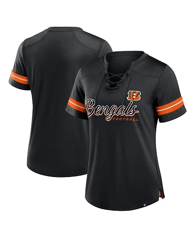 Fanatics Women's Black Cincinnati Bengals Play Script Lace-Up T-Shirt