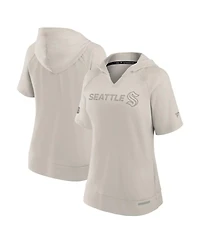 Fanatics Women's Cream Seattle Kraken Authentic Pro Road Short Sleeve V-Neck Pullover Hoodie