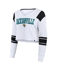 Fanatics Women's White Jacksonville Jaguars Stretch Cropped Fashion Long Sleeve T-Shirt