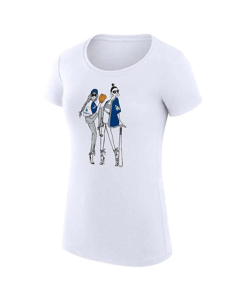 G-iii 4Her by Carl Banks Women's White Los Angeles Dodgers Super-Slim Fit Lightweight Baseball Girls T-Shirt