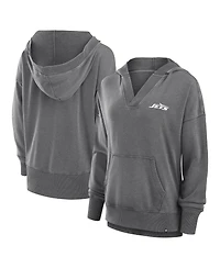 Fanatics Women's Heather Charcoal New York Jets Initiative Snow Wash French Terry V-Neck Pullover Hoodie