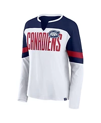 Fanatics Women's White/Navy Montreal Canadiens Frozen Long Sleeve Notch Neck T-Shirt