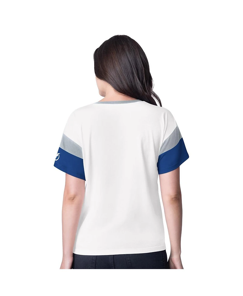 G-iii 4Her by Carl Banks Women's White Tampa Bay Lightning Rink Oversized Rhinestone V-Neck T-Shirt