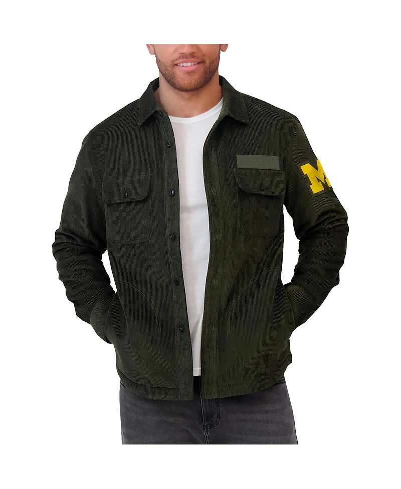 Fanatics Men's Olive Michigan Wolverines Corduroy Full-Button Shacket