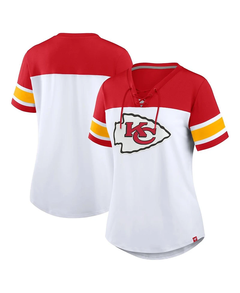 Fanatics Women's White/Red Kansas City Chiefs Athena Lace-Up V-Neck T-Shirt