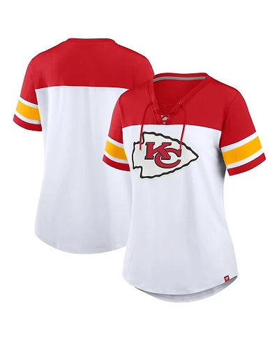 Fanatics Women's White/Red Kansas City Chiefs Athena Lace-Up V-Neck T-Shirt