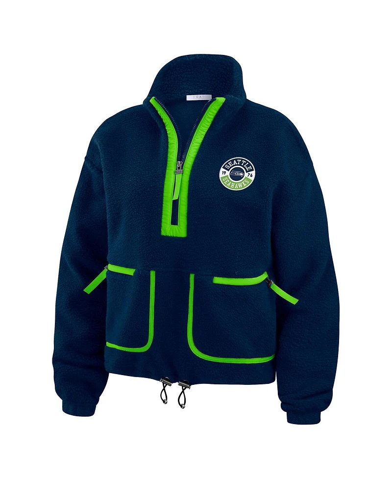 Wear by Erin Andrews Women's College Navy Seattle Seahawks Polar Fleece Half-Zip Jacket