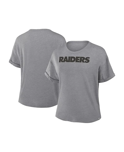 Fanatics Women's Heather Gray Las Vegas Raiders Swing Pass Tri-Blend Boxy T-Shirt