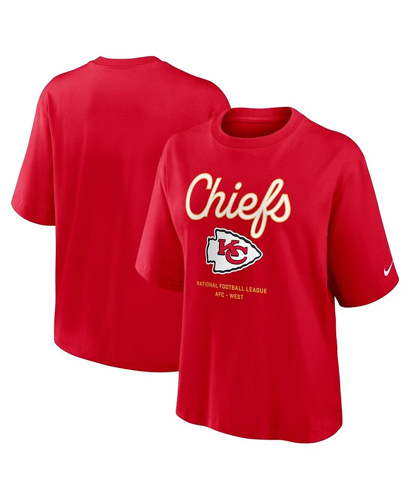 Nike Women's Red Kansas City Chiefs Essential Script Relaxed Boxy T-Shirt