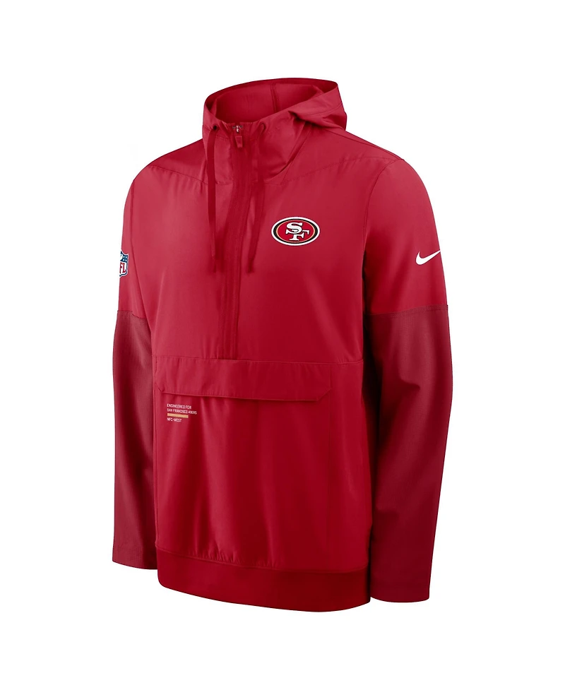 Nike Men's Scarlet San Francisco 49ers Sideline Anorak Half-Zip Hoodie Jacket