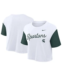 Nike Women's White/Green Michigan State Spartans Color-Block Script Performance Cropped T-Shirt