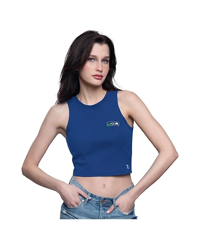 Starter Women's Navy Seattle Seahawks Show Up Cropped Tank Top