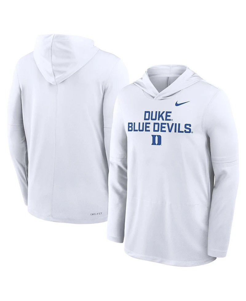 Nike Men's White Duke Blue Devils 2025 Sideline Performance Long Sleeve Hoodie T-Shirt