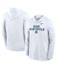 Nike Men's White Duke Blue Devils 2025 Sideline Performance Long Sleeve Hoodie T-Shirt