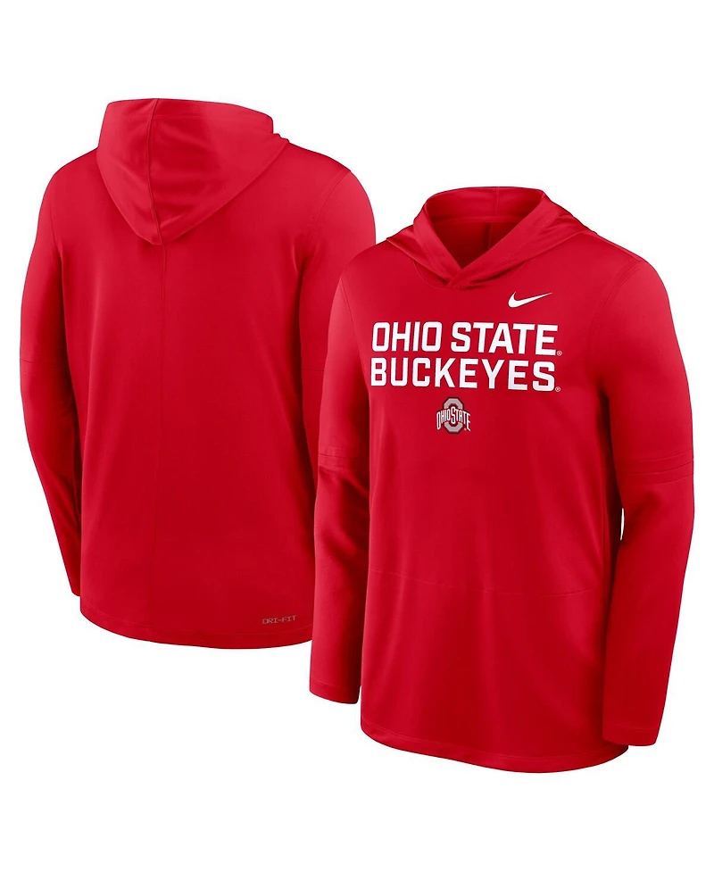 Nike Men's Scarlet Ohio State Buckeyes 2025 Sideline Performance Long Sleeve Hoodie T-Shirt