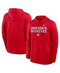 Nike Men's Scarlet Ohio State Buckeyes 2025 Sideline Performance Long Sleeve Hoodie T-Shirt