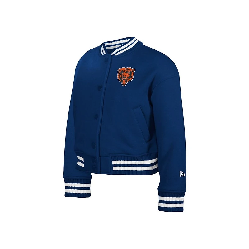 New Era Big Boys and Girls Navy Chicago Bears Chenille Applique Fleece Full-Snap Jacket