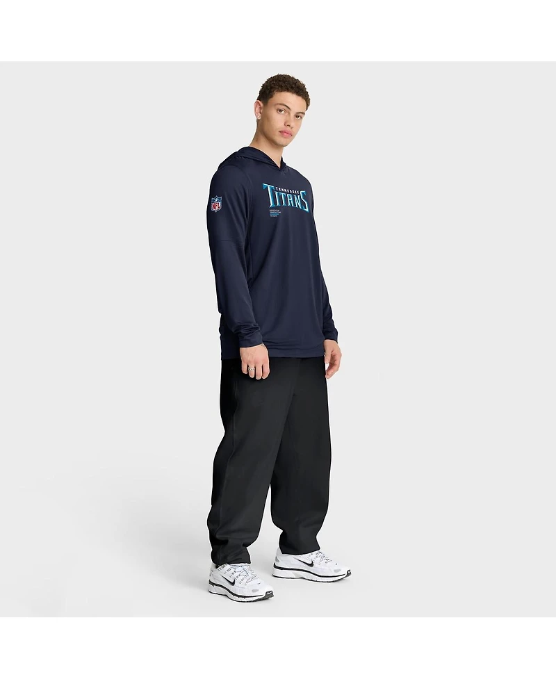 Nike Men's Navy Tennessee Titans Sideline Pure Fury Performance Long Sleeve Hoodie T-Shirt