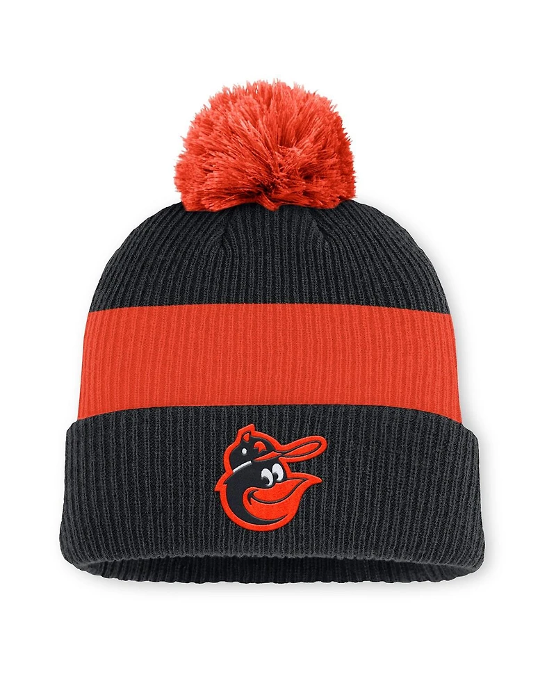 Nike Men's Black/Orange Baltimore Orioles Cooperstown Collection Peak Standard Cuffed Pom with Knit Hat