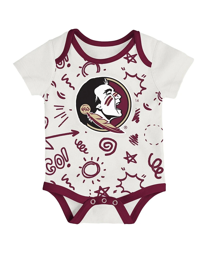 Outerstuff Baby Boys and Girls 3-Pack Florida State Seminoles All Day Play Bodysuit Set