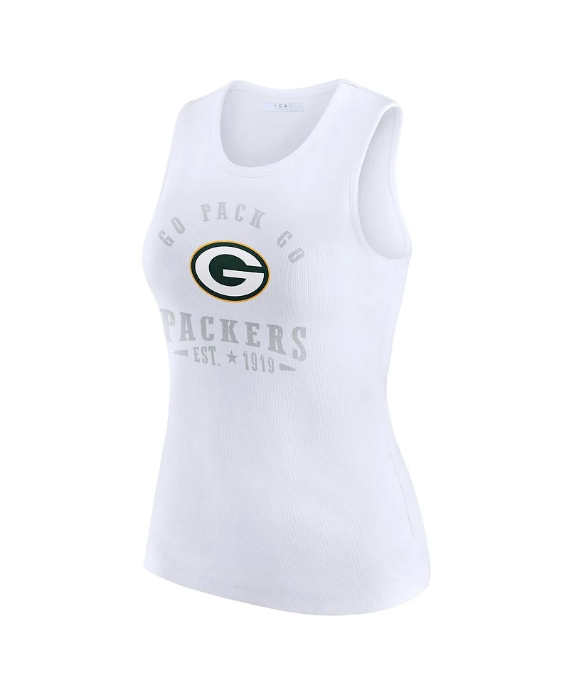 Wear by Erin Andrews Women's White Green Bay Packers Ribbed Graphic Tank Top