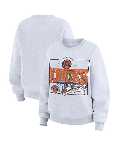Wear by Erin Andrews Women's Heather Gray New York Knicks Crew Neck Sweatshirt
