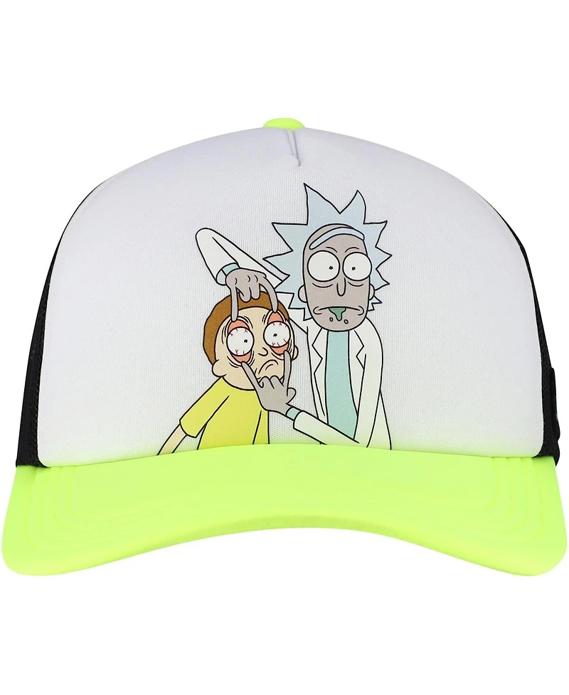 Lids Men's and Women's White/Neon Green Rick And Morty Graphic Foam Trucker Adjustable Hat