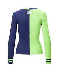 Staud Women's Neon Green/Navy Seattle Seahawks Cargo Sweater
