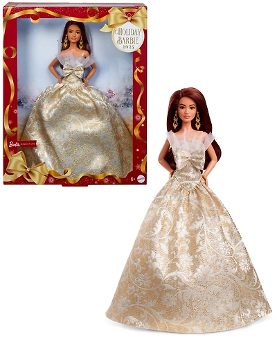 Barbie 2025 Holiday Barbie Doll with Dark Brown Hair