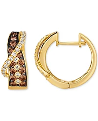 Le Vian Nude Diamond & Chocolate Diamond Checker Pattern Crossover Small Hoop Earrings (1-1/20 ct. t.w.) in 14k Gold, 0.63"