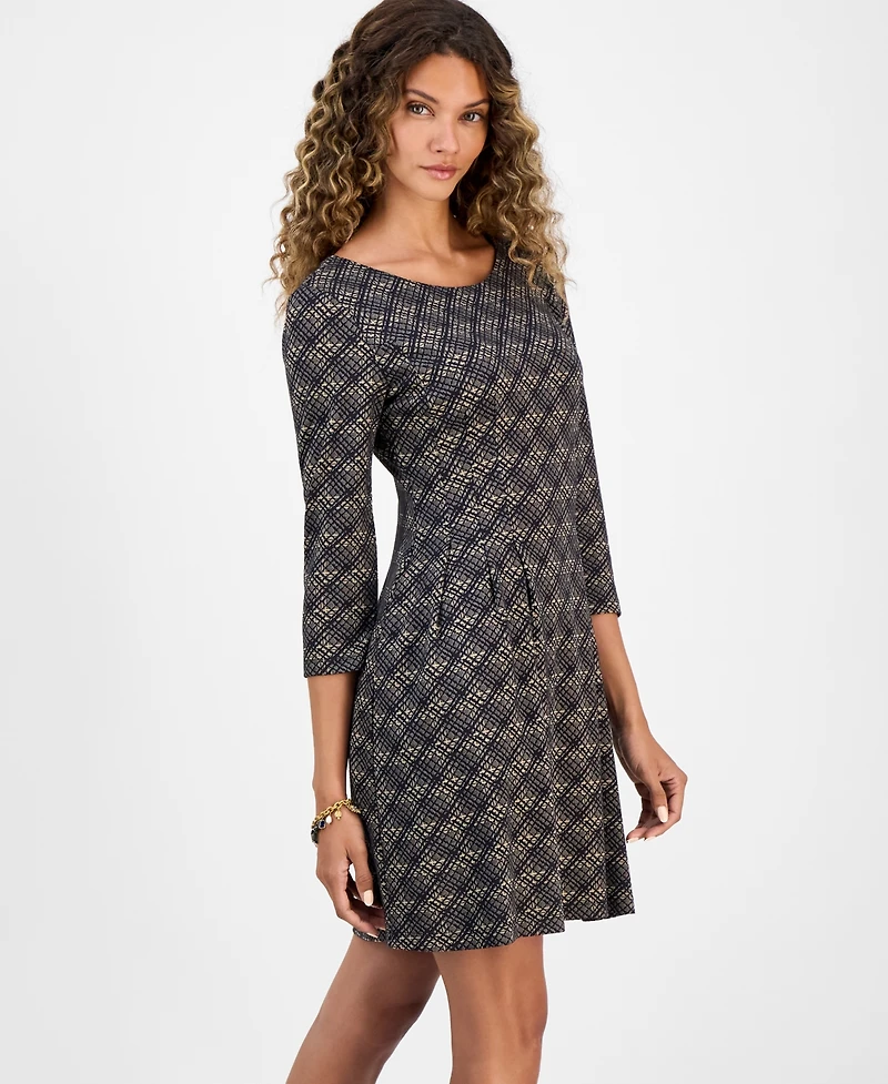 Connected Women's Printed Round-Neck Fit & Flare Dress