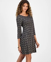 Connected Women's Printed Round-Neck Fit & Flare Dress
