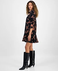 Robbie Bee Women's Printed Collared Ruffle-Hem Shift Dress