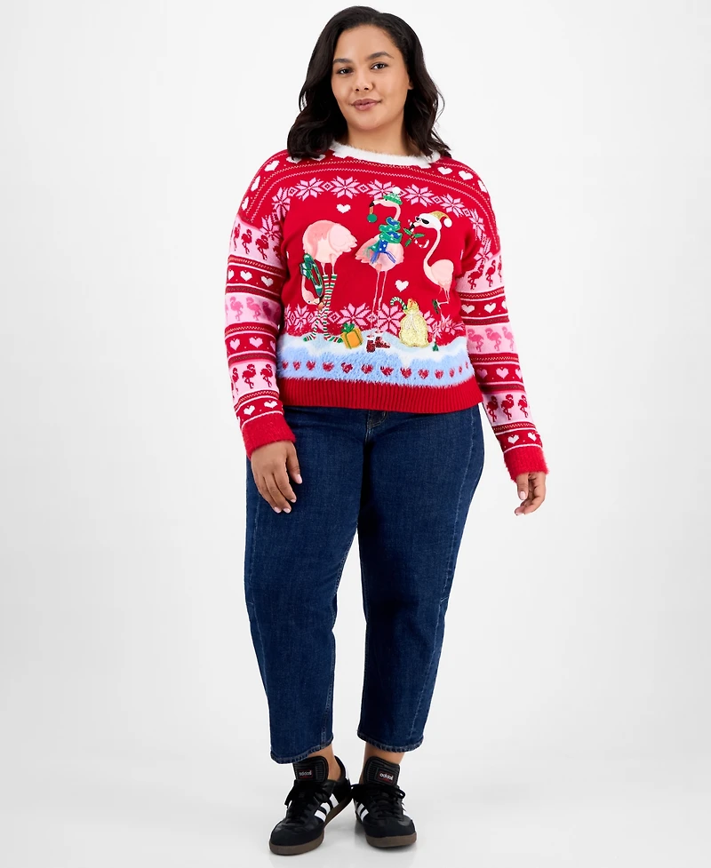 It's Our Time Trendy Plus Flamingo Ugly Xmas Sweater
