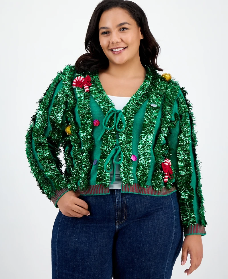 It's Our Time Trendy Plus Cropped Tinsel Long-Sleeve Cardigan